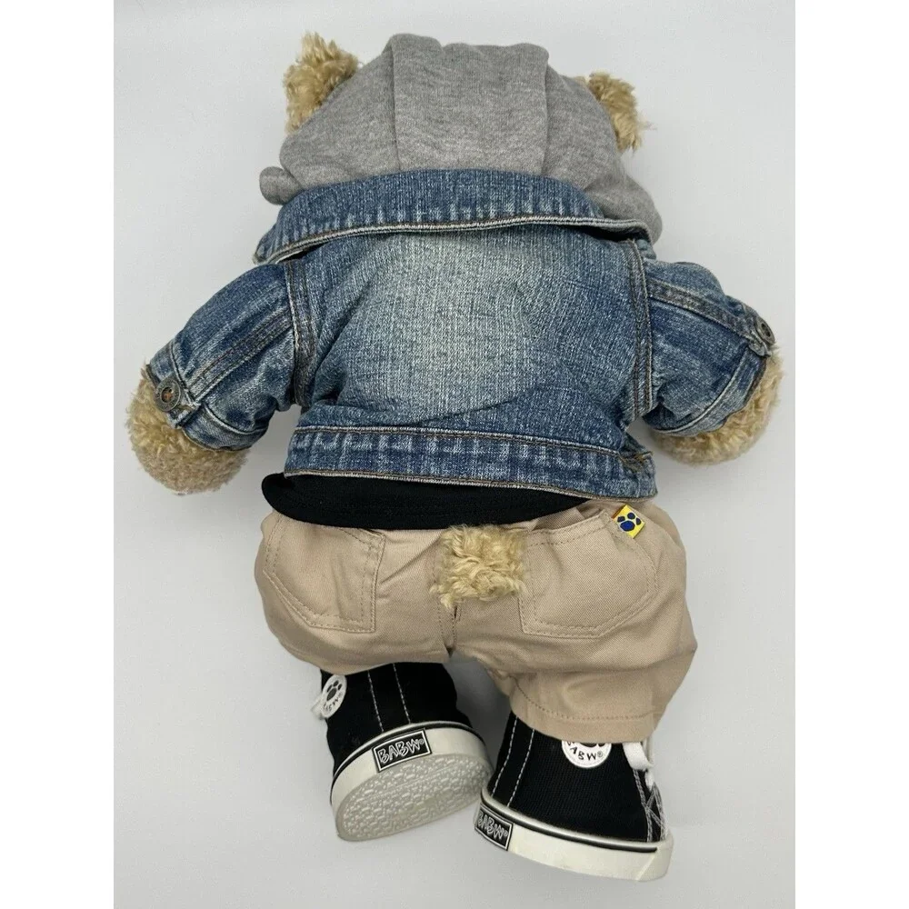 Build-A-Bear Workshop Curly Teddy Bear Denim Jacket Hoodie Outfit Shoes Plush